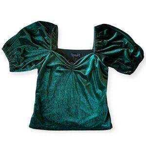 Rachel Ray Elegant Green Velvet Puff Sleeve Top women’s size small